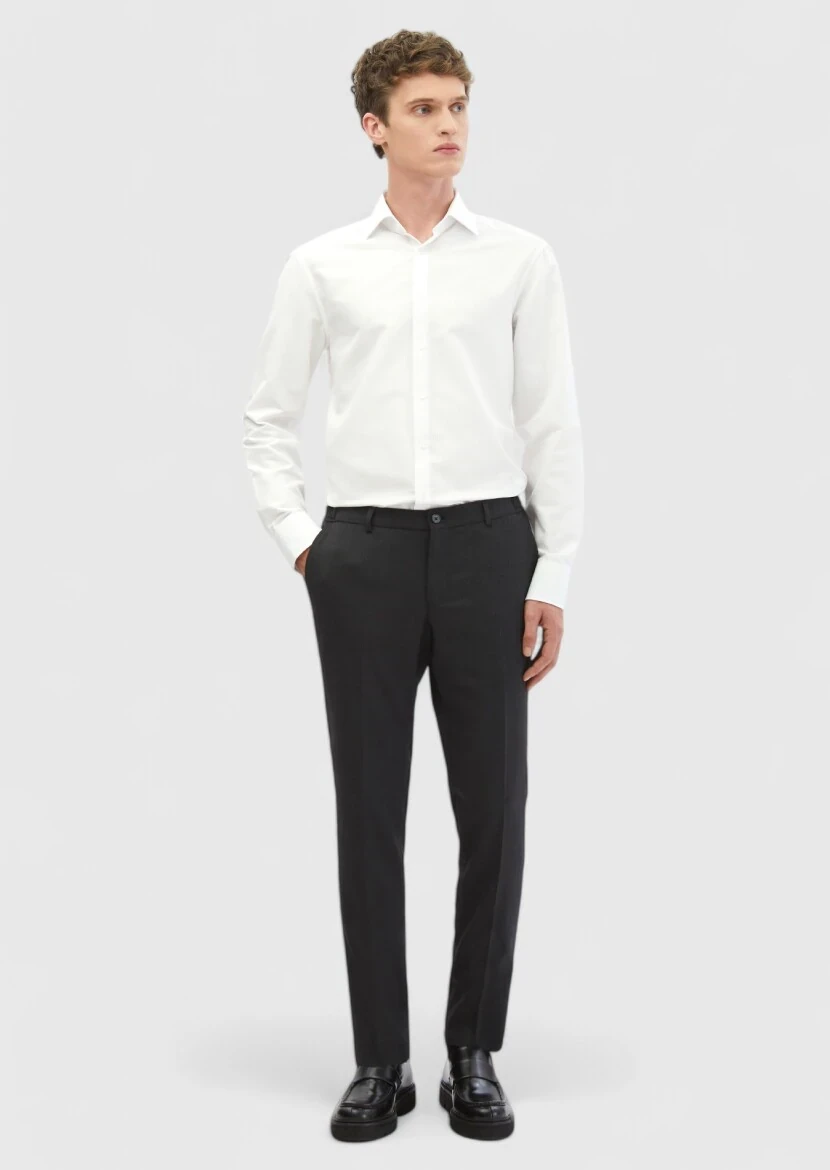 White Plain Regular Fit Weaving Classical Cotton Blended Shirt - 2