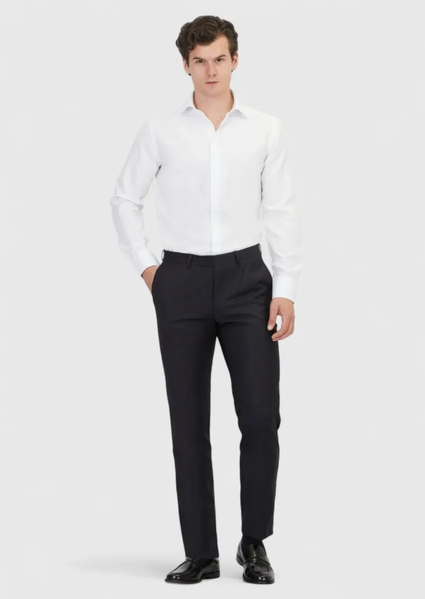 White Plain Regular Fit Weaving Classical Cotton Blended Shirt - 2