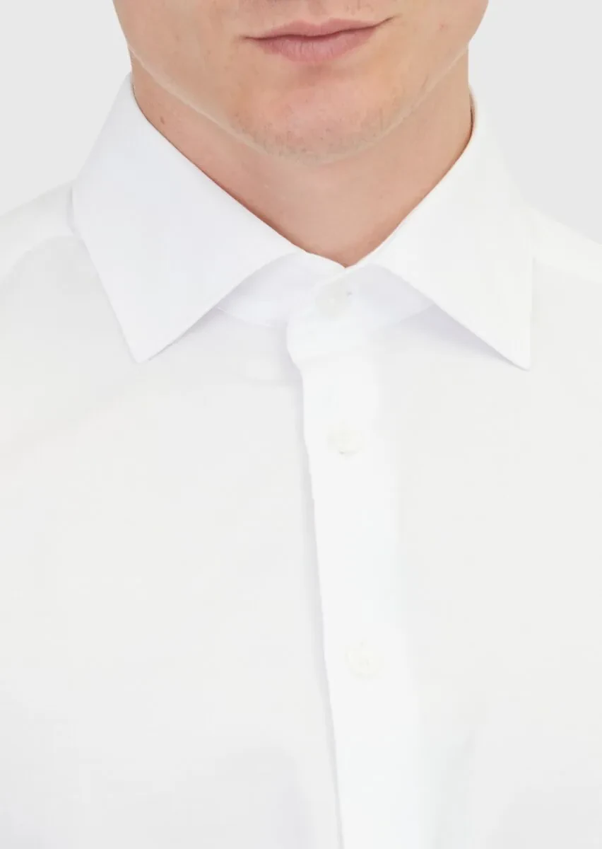 White Plain Regular Fit Weaving Classical Cotton Blended Shirt - 3