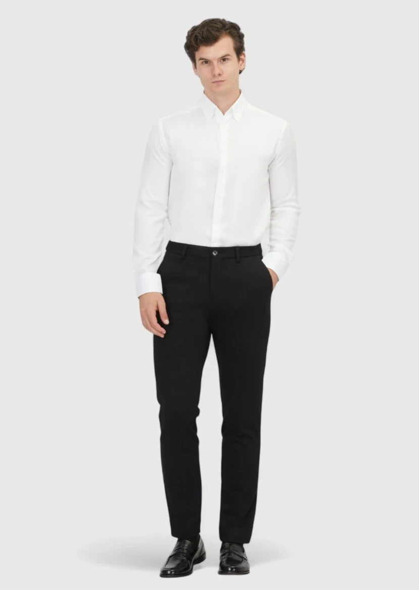 White Plain Regular Fit Weaving Classical Cotton Blended Shirt - 2