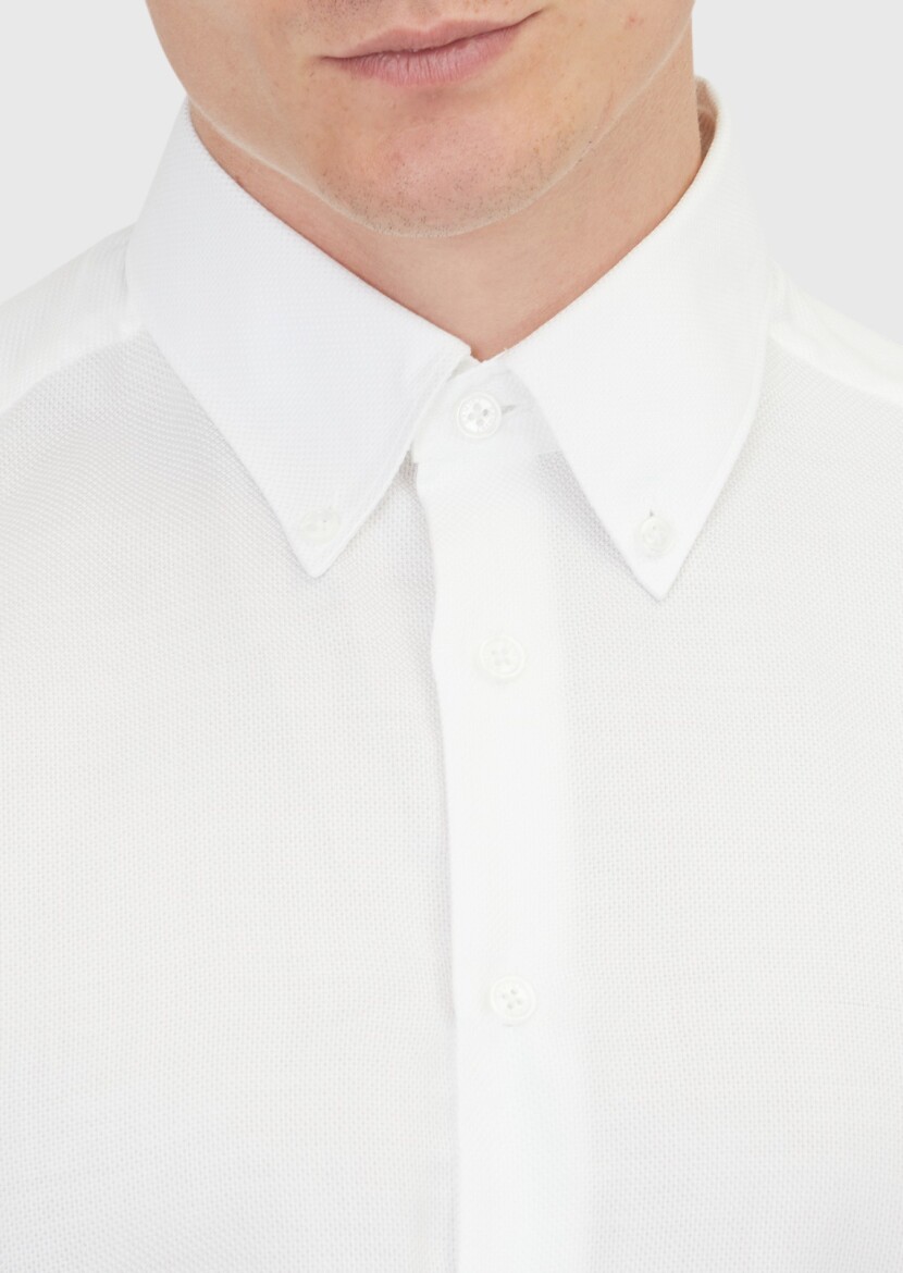 White Plain Regular Fit Weaving Classical Cotton Blended Shirt - 4