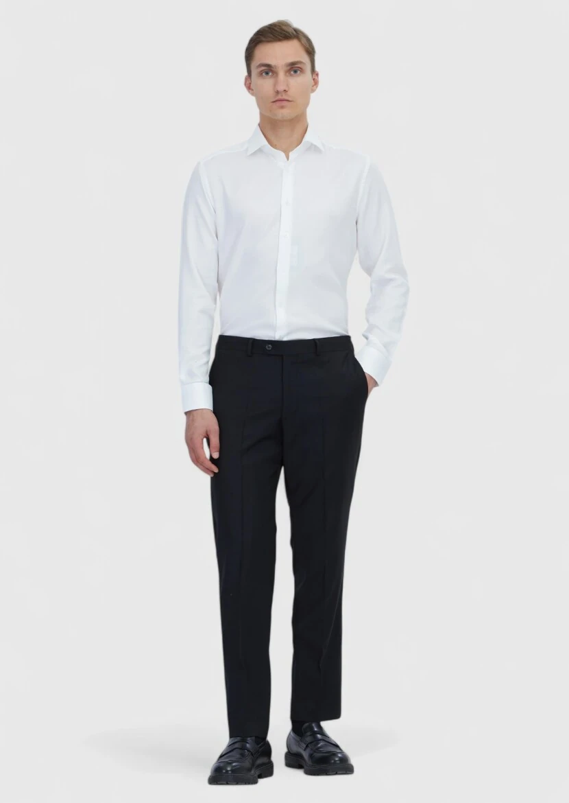 White Plain Regular Fit Weaving Classical Cotton Blended Shirt - 2