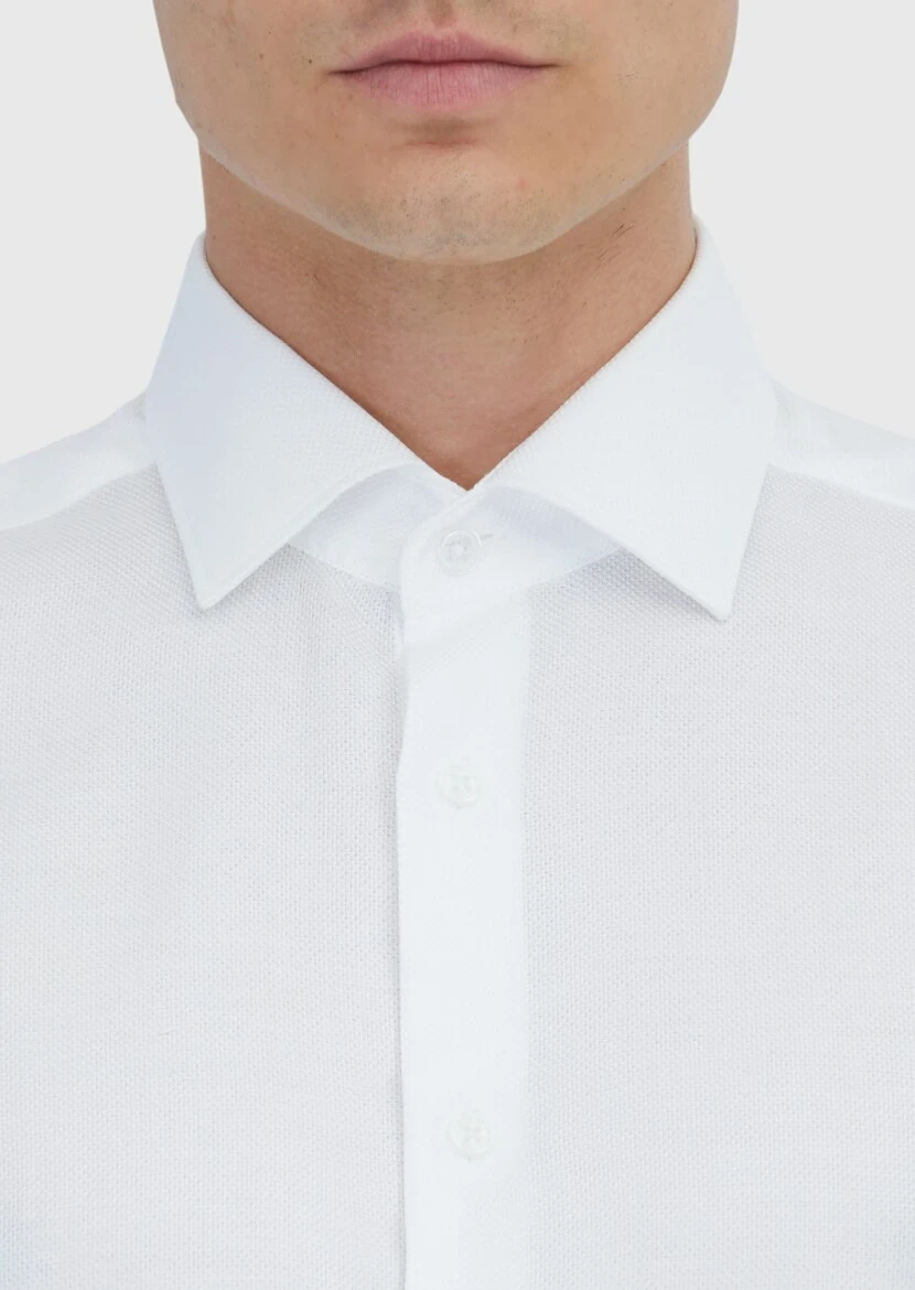 White Plain Regular Fit Weaving Classical Cotton Blended Shirt - 4