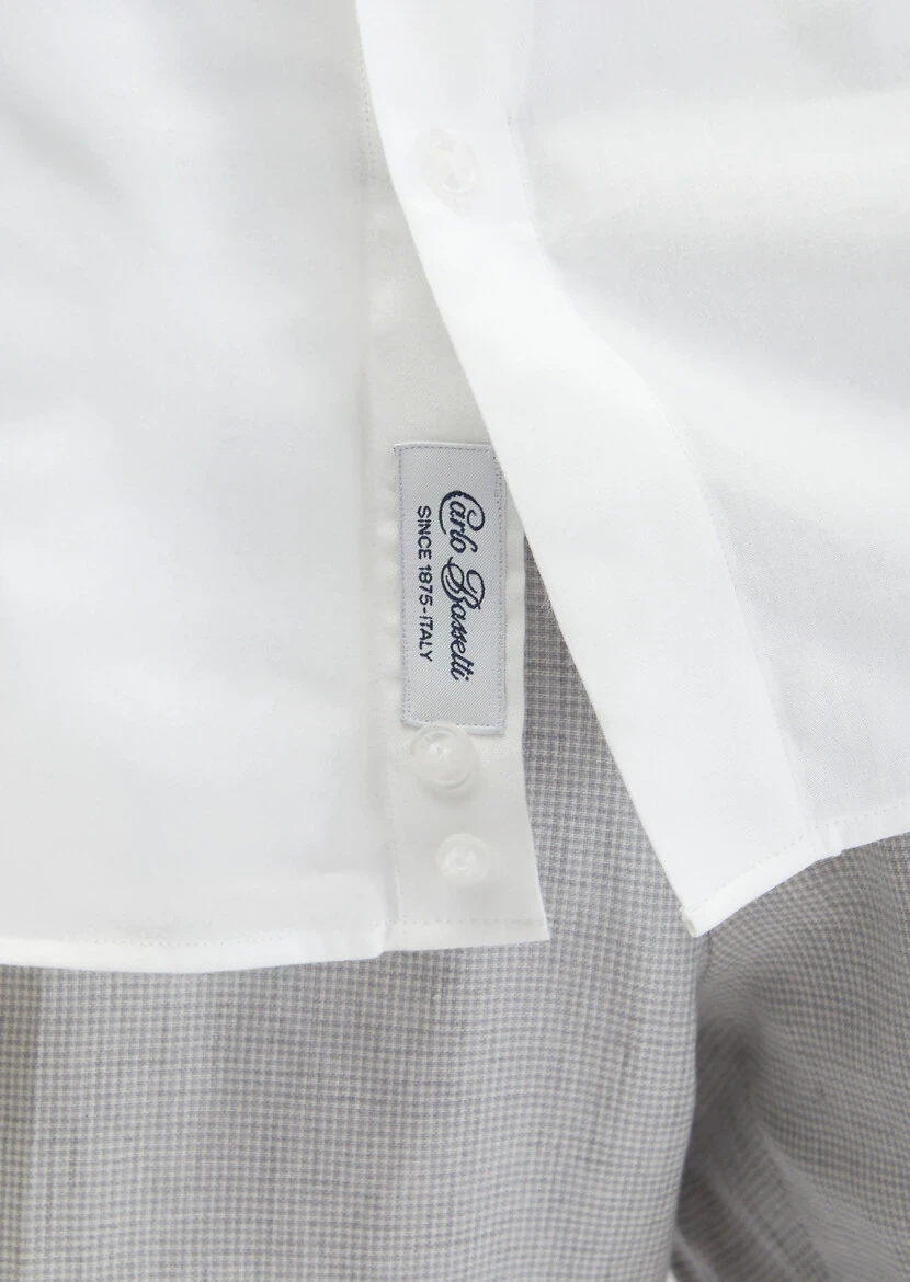 White Plain Regular Fit Weaving Classical Cotton Blended Shirt - 5