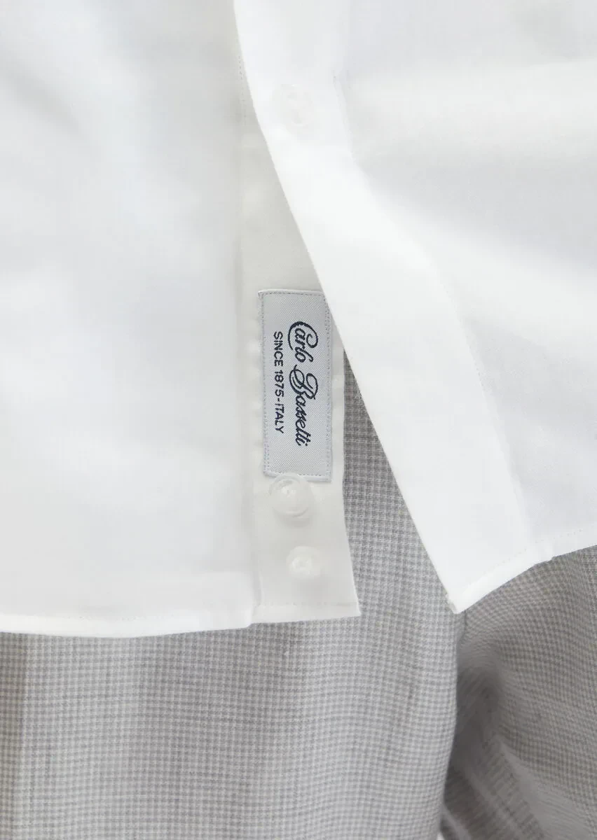 White Plain Regular Fit Weaving Classical Cotton Blended Shirt - 5