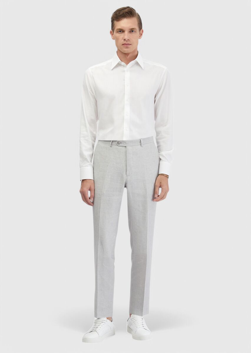 White Plain Regular Fit Weaving Classical Cotton Blended Shirt - 2