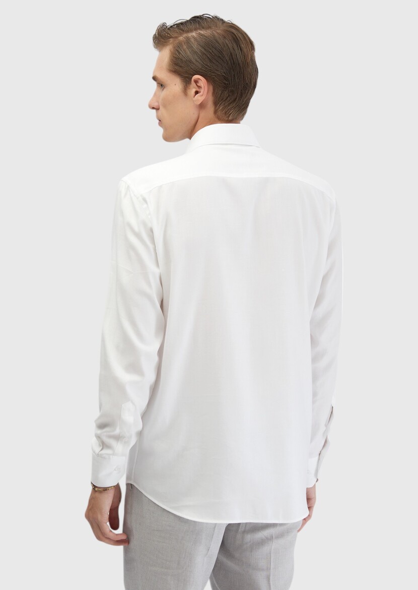 White Plain Regular Fit Weaving Classical Cotton Blended Shirt - 6