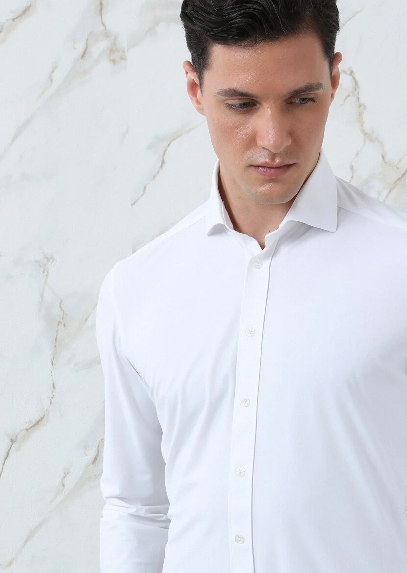 White Plain Regular Fit Weaving Classical Shirt 