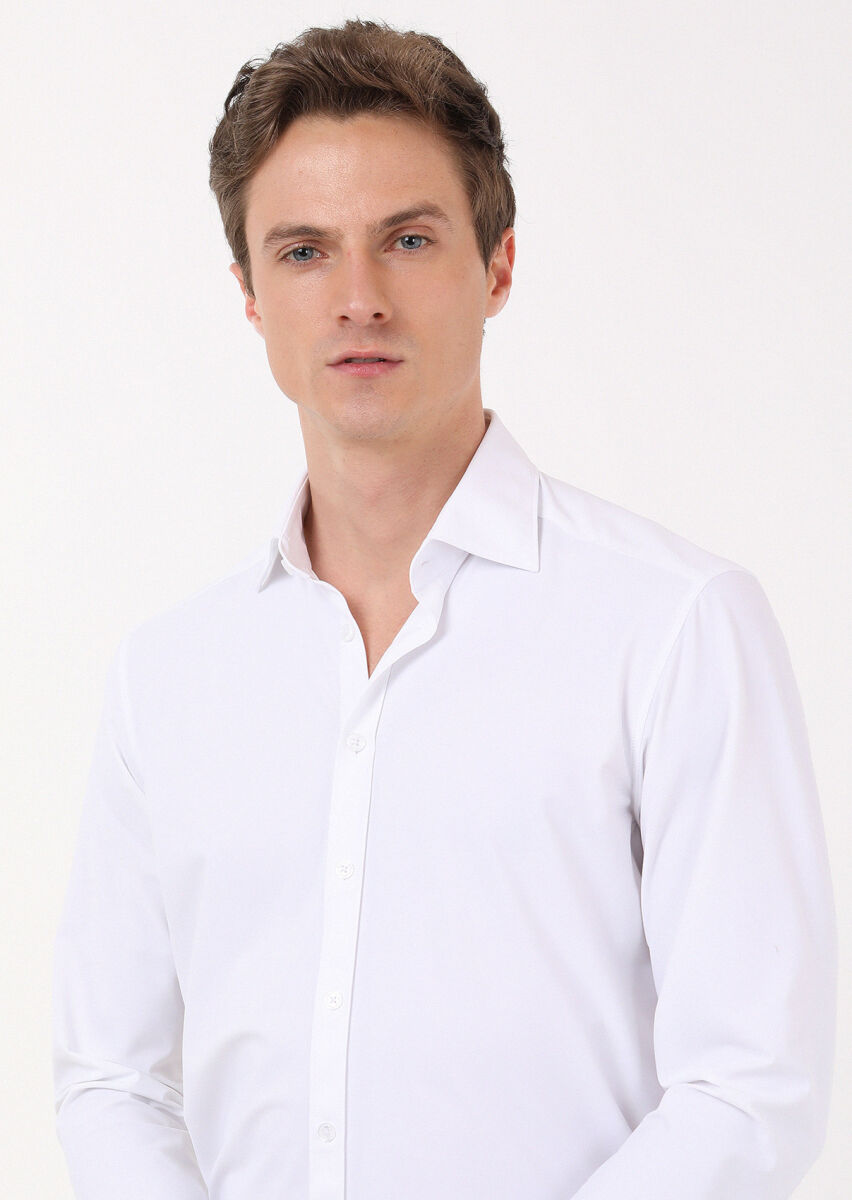 White Plain Regular Fit Weaving Classical Shirt - 3