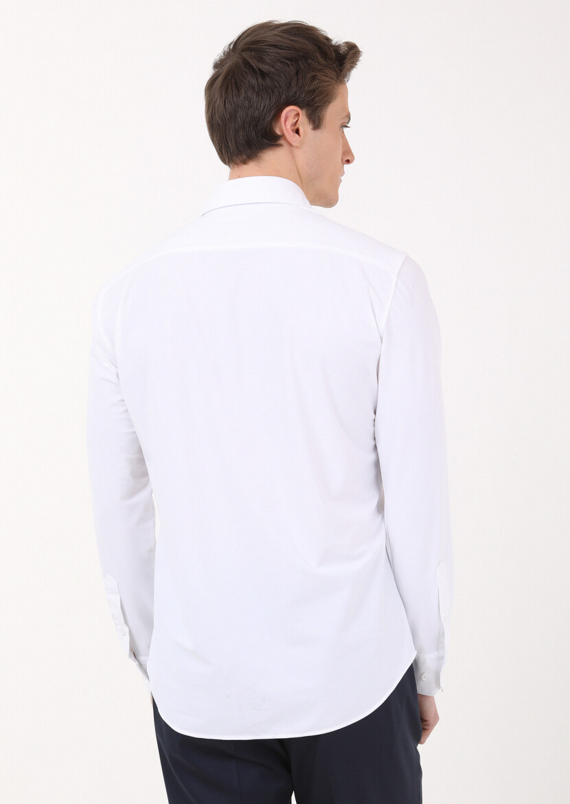 White Plain Regular Fit Weaving Classical Shirt - 6