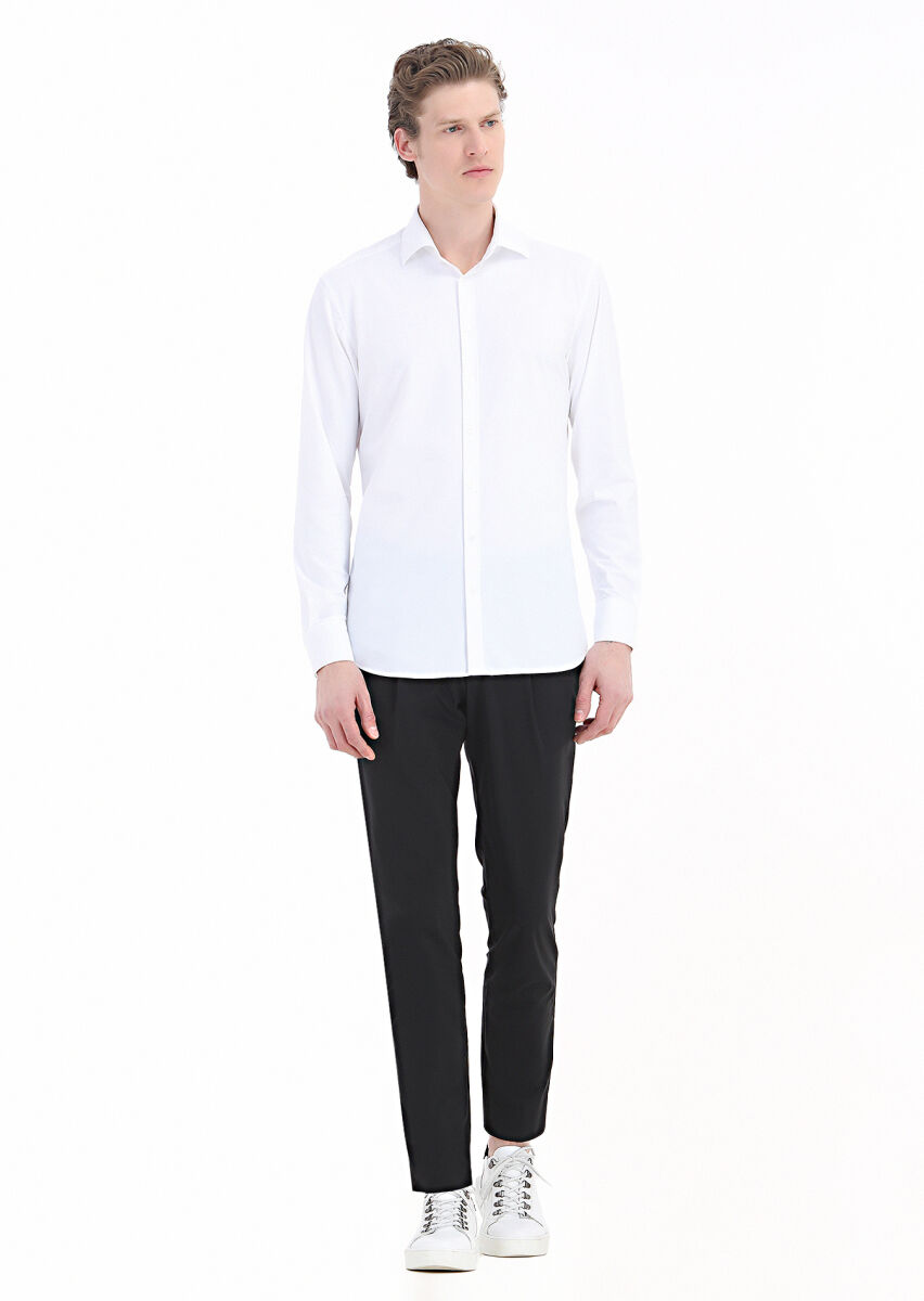 White Plain Regular Fit Weaving Classical Shirt - 1