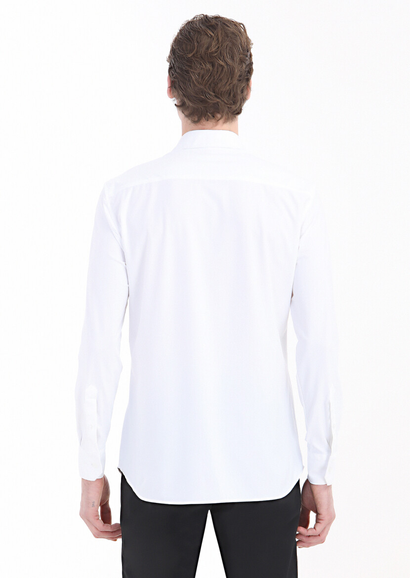 White Plain Regular Fit Weaving Classical Shirt - 5