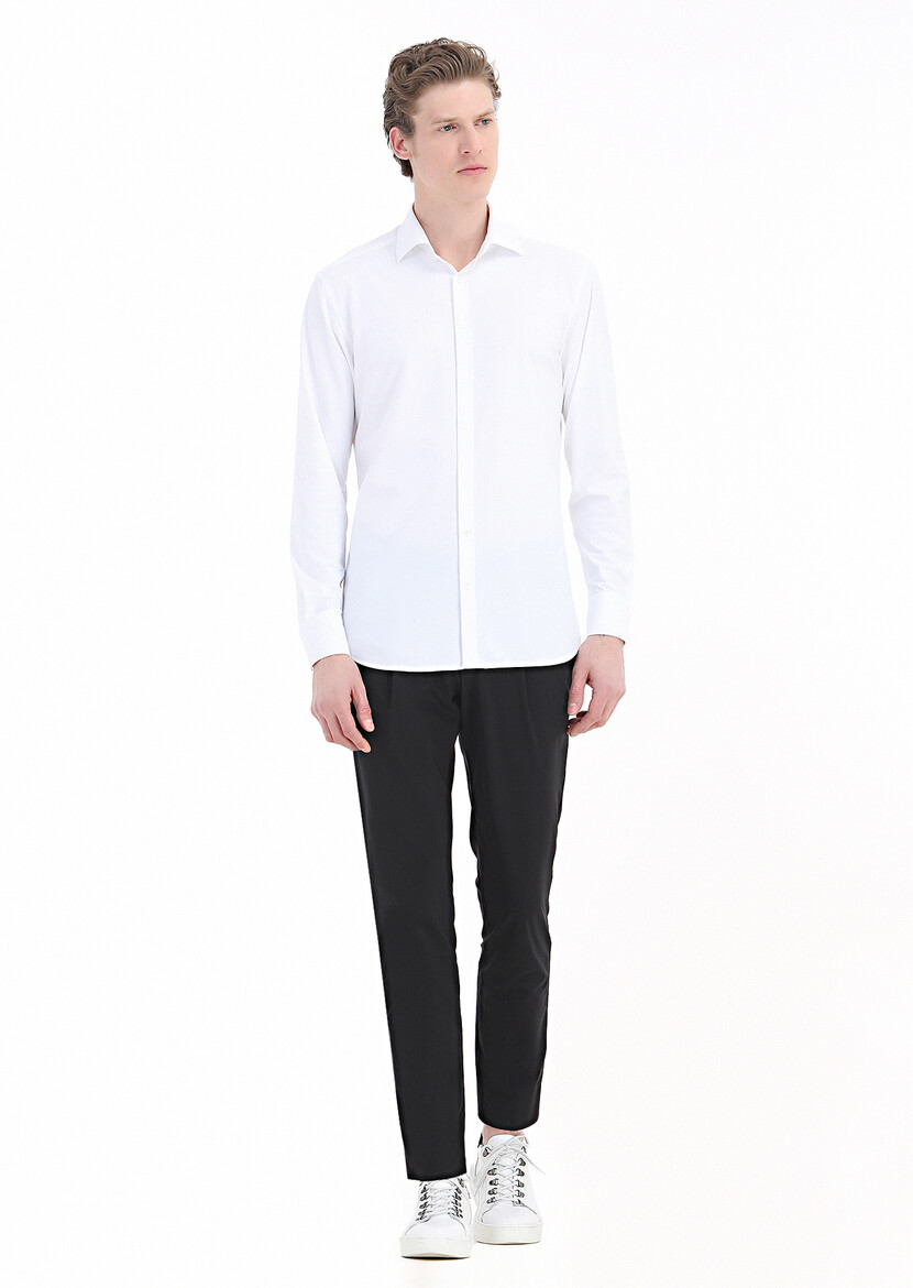 White Plain Regular Fit Weaving Classical Shirt 