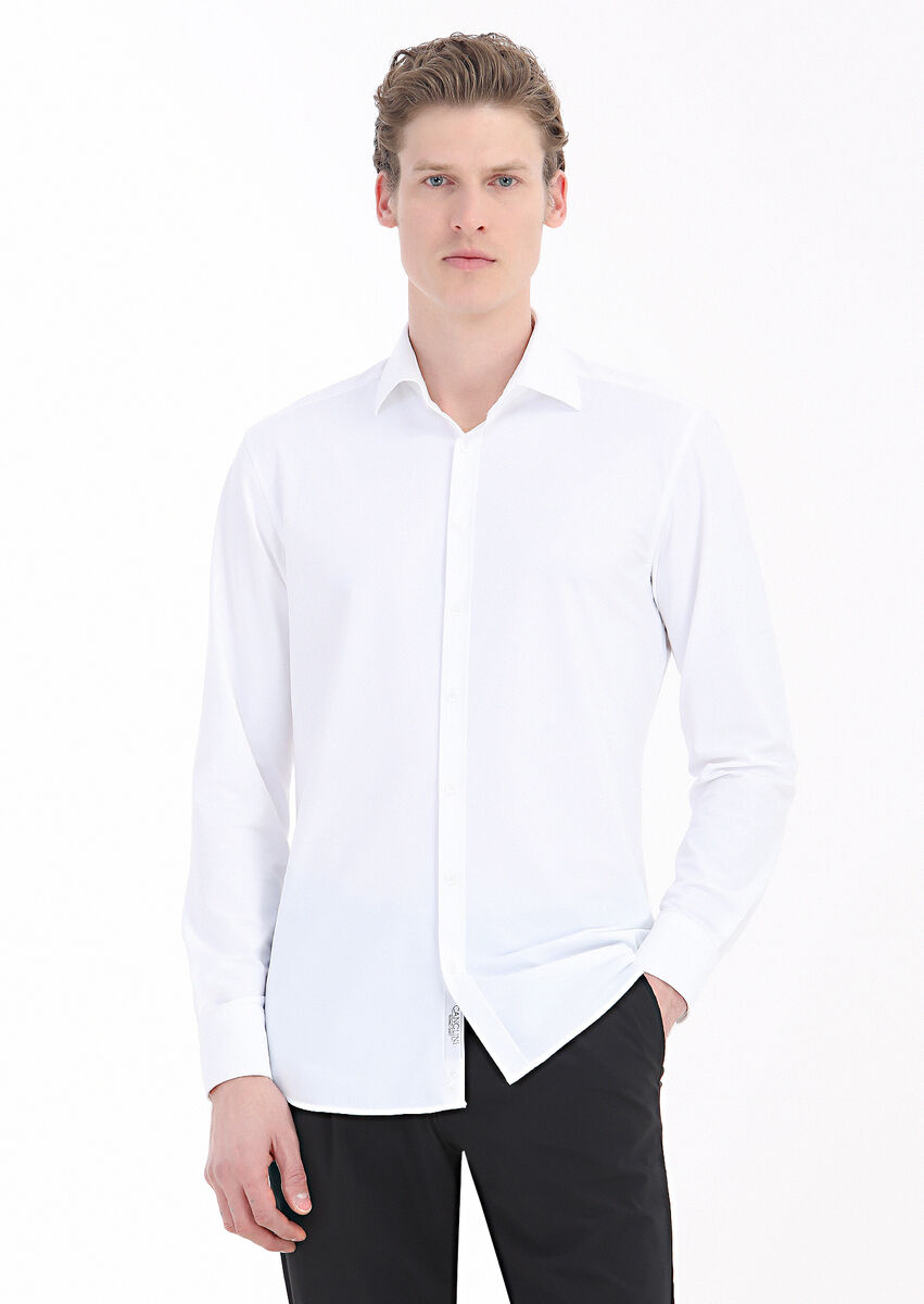 White Plain Regular Fit Weaving Classical Shirt - 2