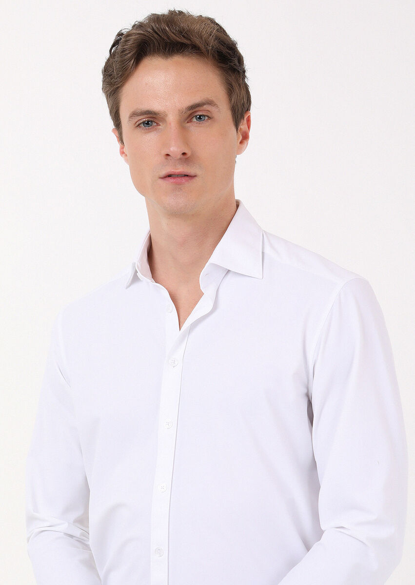 White Plain Regular Fit Weaving Classical Shirt - 1