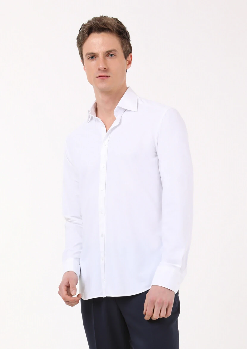 White Plain Regular Fit Weaving Classical Shirt - RAMSEY