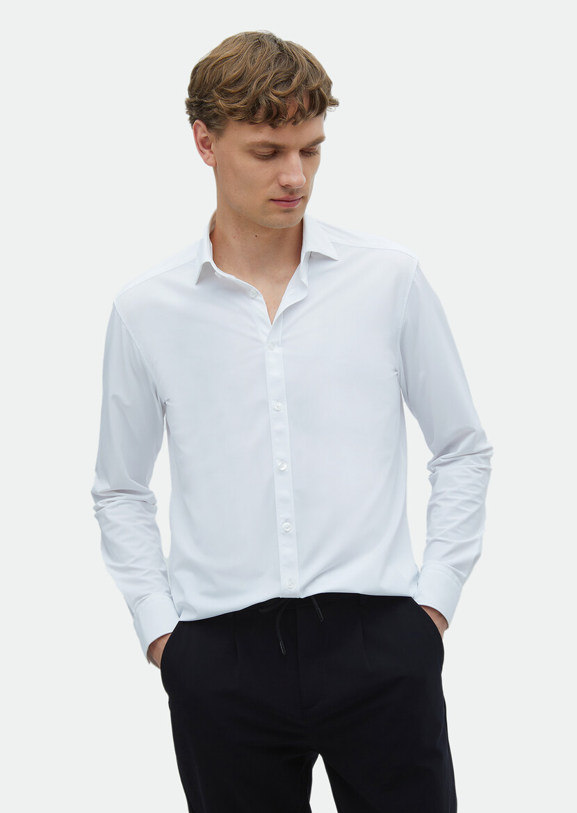 White Plain Regular Fit Weaving Classical Shirt 