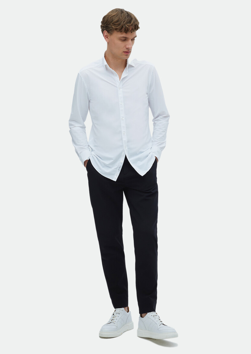 White Plain Regular Fit Weaving Classical Shirt - 2