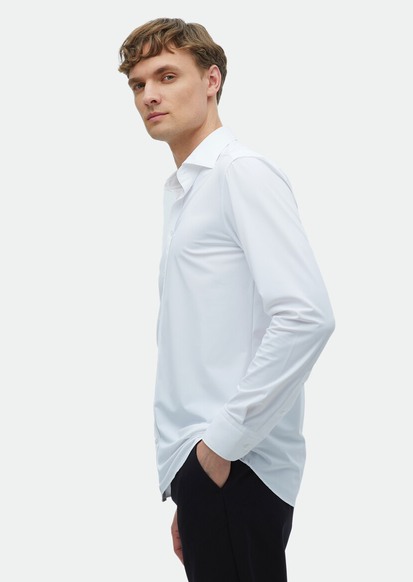 White Plain Regular Fit Weaving Classical Shirt - 3