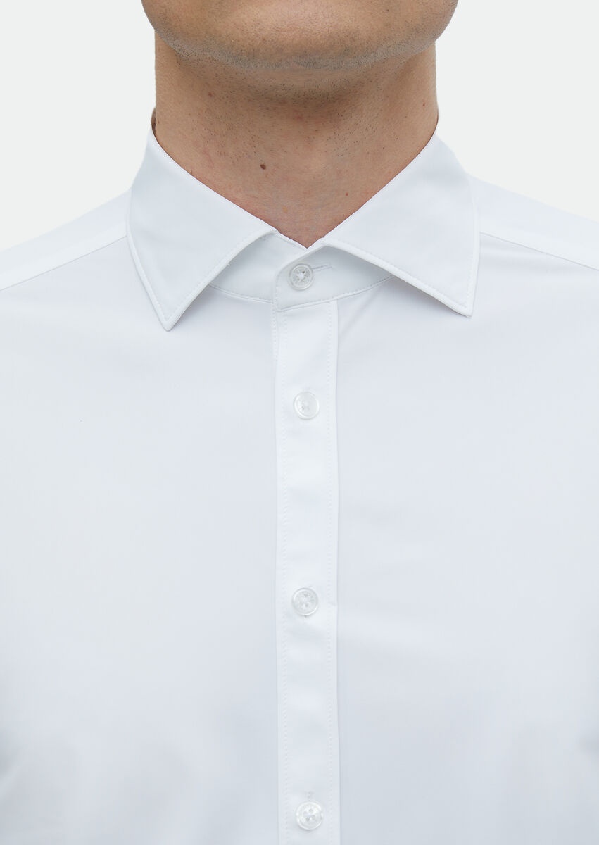 White Plain Regular Fit Weaving Classical Shirt - 5