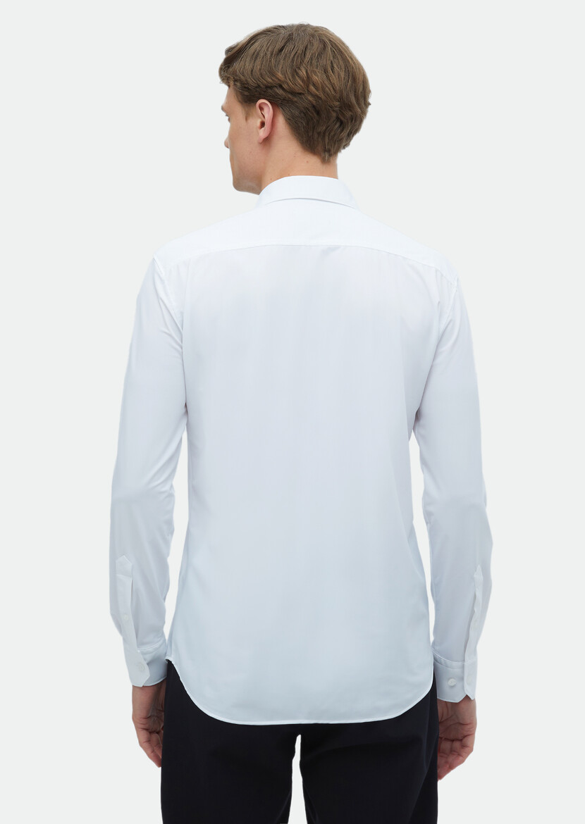 White Plain Regular Fit Weaving Classical Shirt - 7