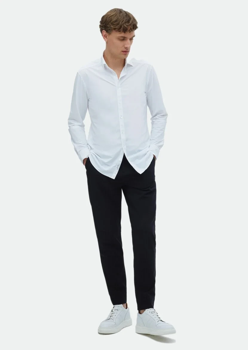 White Plain Regular Fit Weaving Classical Shirt 