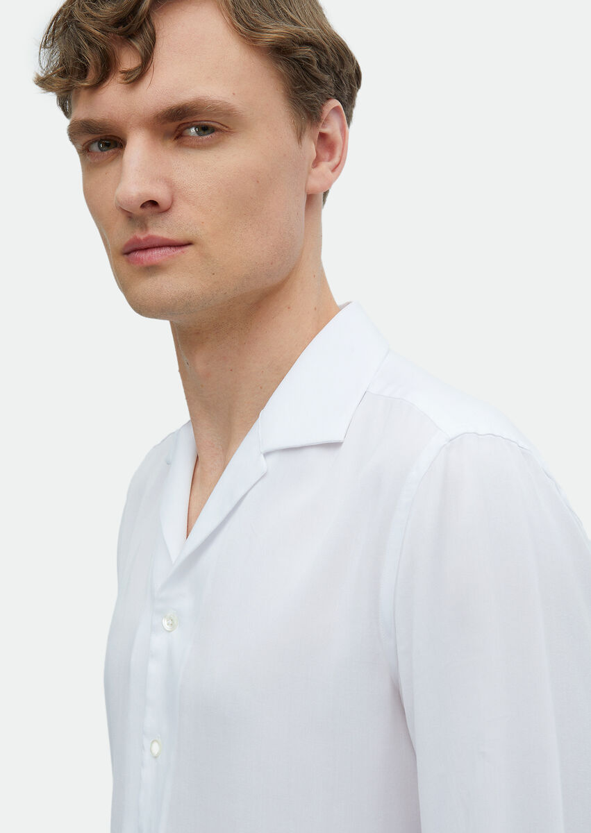 White Plain Regular Fit Weaving Classical Shirt - 3