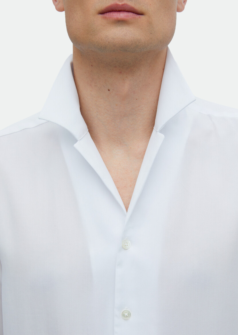 White Plain Regular Fit Weaving Classical Shirt - 4