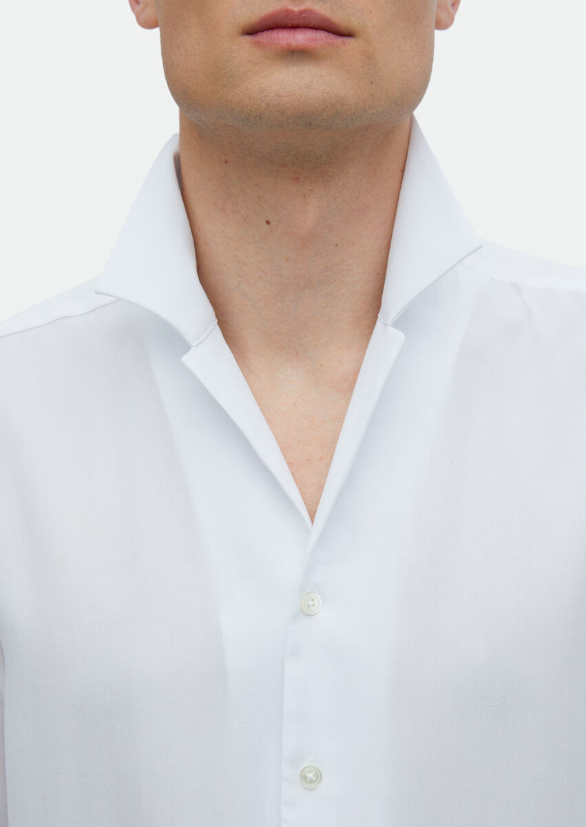 White Plain Regular Fit Weaving Classical Shirt - 4