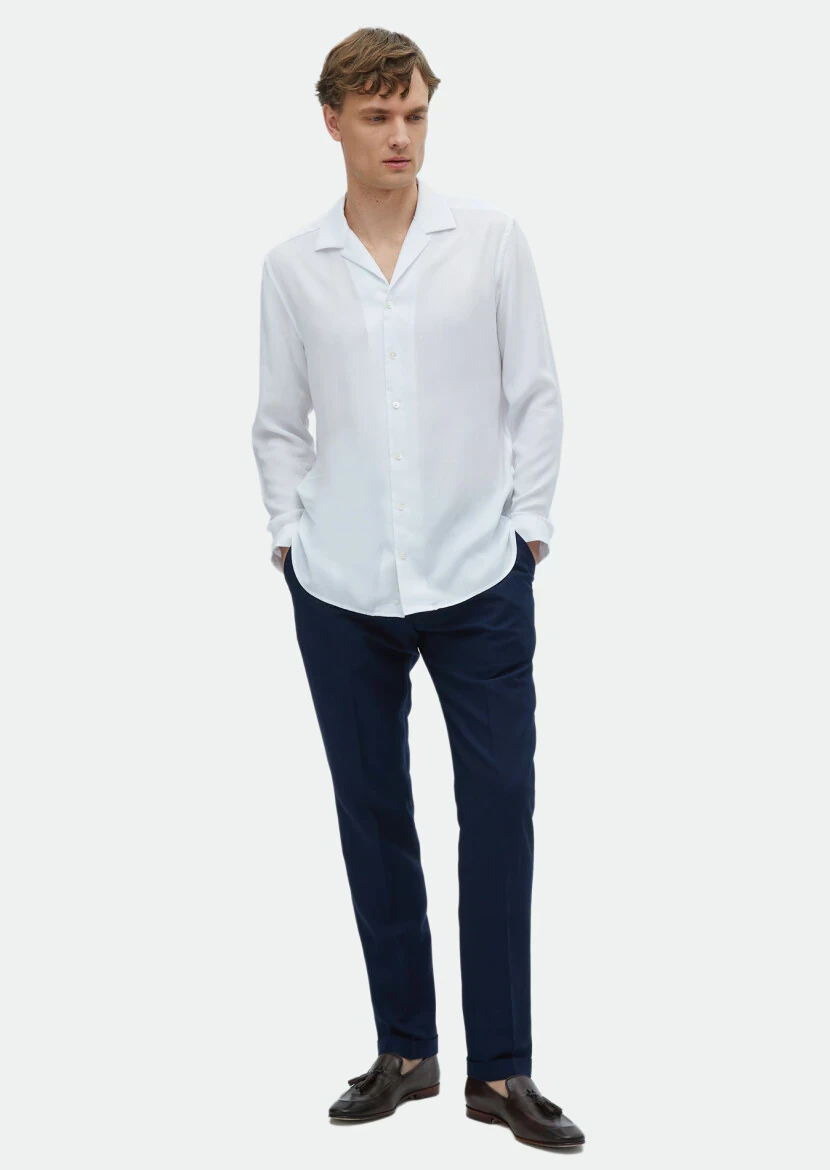 White Plain Regular Fit Weaving Classical Shirt 