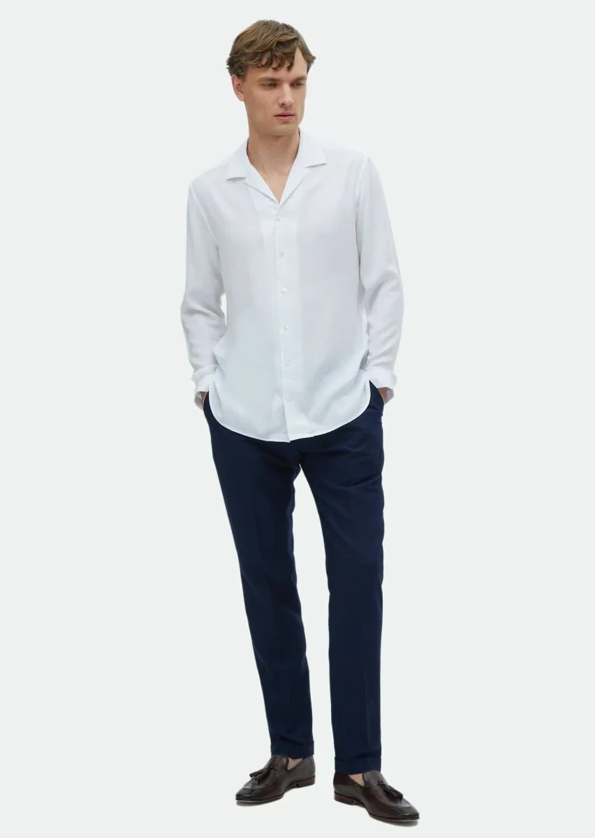 White Plain Regular Fit Weaving Classical Shirt - 2