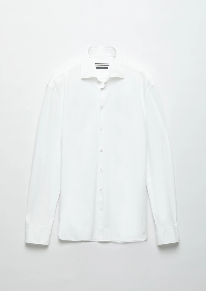 White Plain Regular Fit Weaving Classical Shirt 