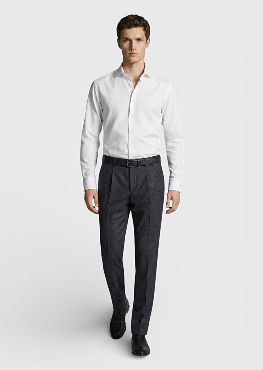 White Plain Regular Fit Weaving Classical Shirt - 2