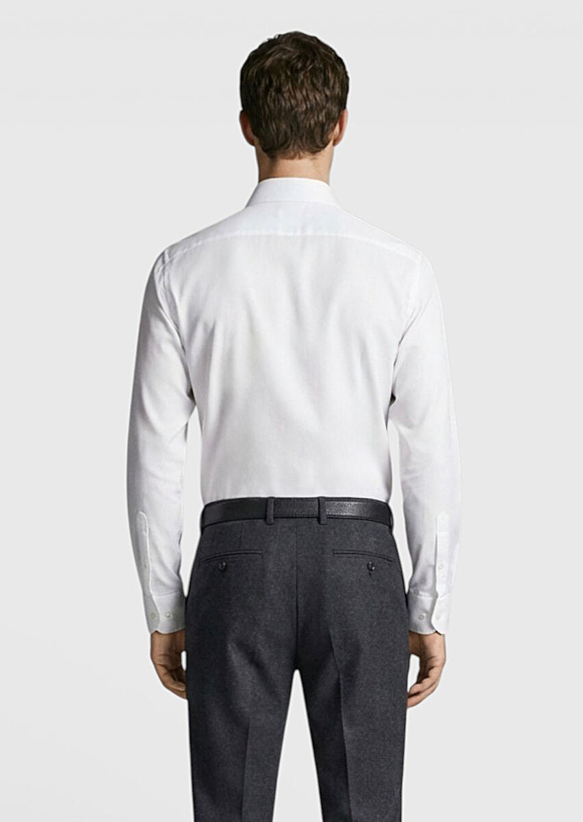 White Plain Regular Fit Weaving Classical Shirt - 4