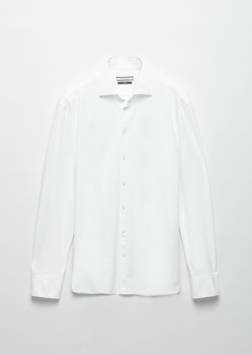 White Plain Regular Fit Weaving Classical Shirt - 5