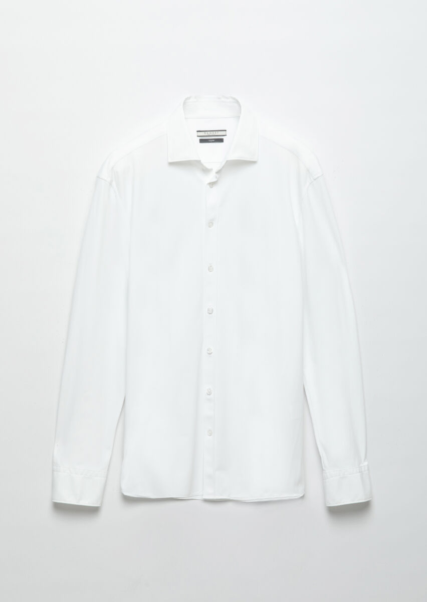 White Plain Regular Fit Weaving Classical Shirt - 5