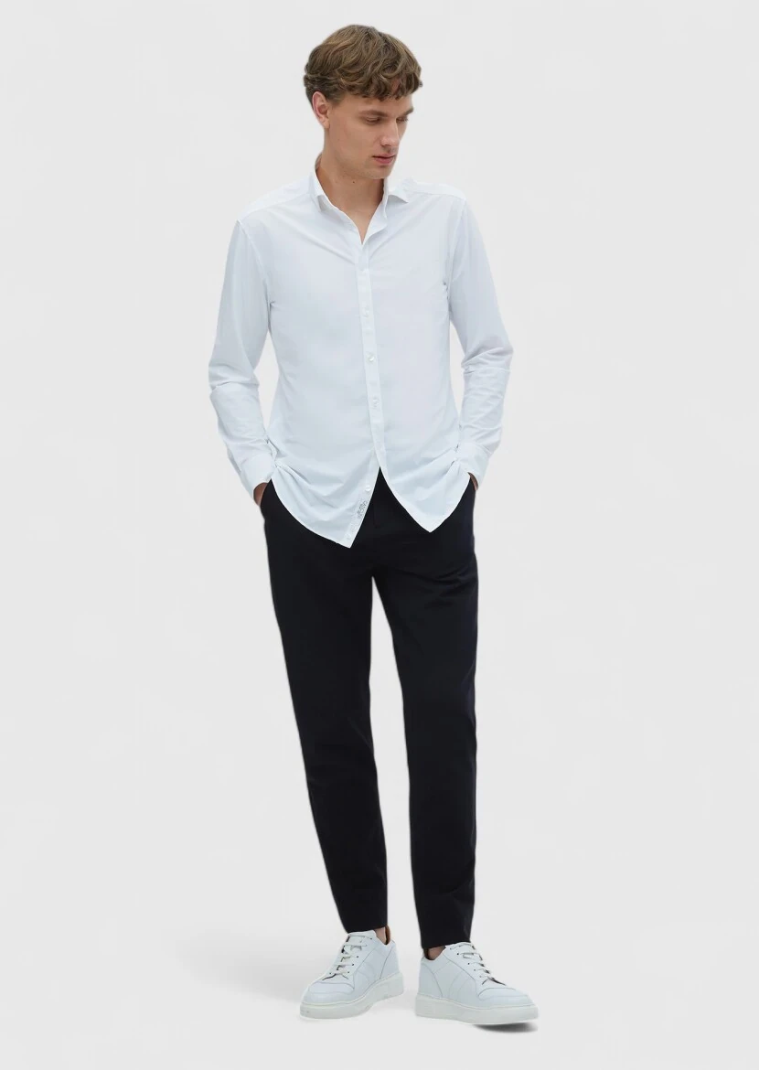 White Plain Regular Fit Weaving Classical Shirt 