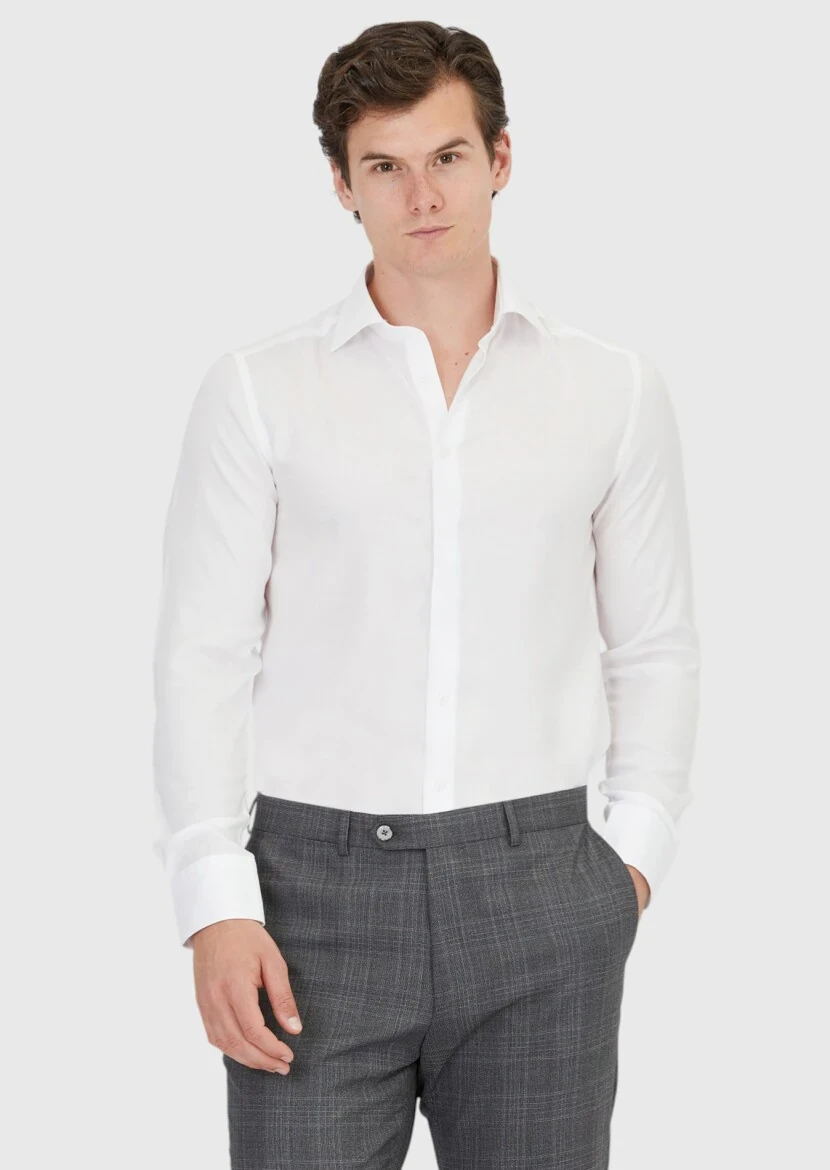 White Plain Regular Fit Weaving Classical Shirt - 1