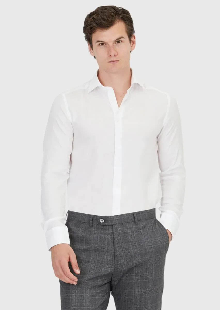 White Plain Regular Fit Weaving Classical Shirt - 1