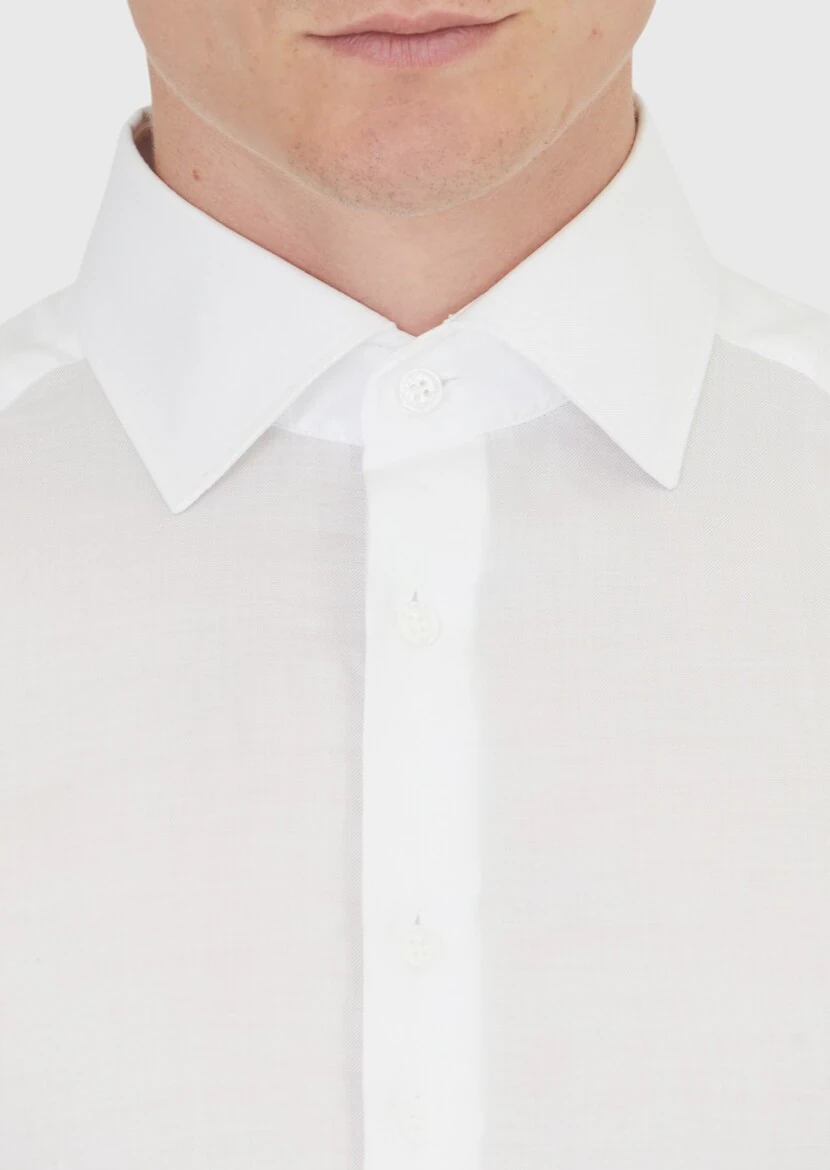 White Plain Regular Fit Weaving Classical Shirt - 3