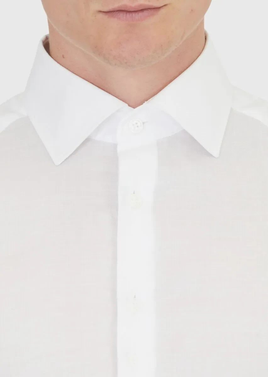 White Plain Regular Fit Weaving Classical Shirt - 3