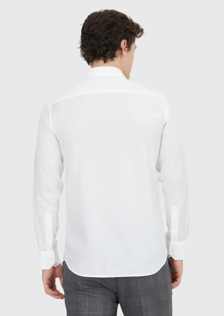 White Plain Regular Fit Weaving Classical Shirt - 5