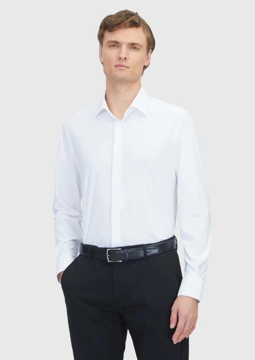 White Plain Regular Fit Weaving Classical Shirt - RAMSEY