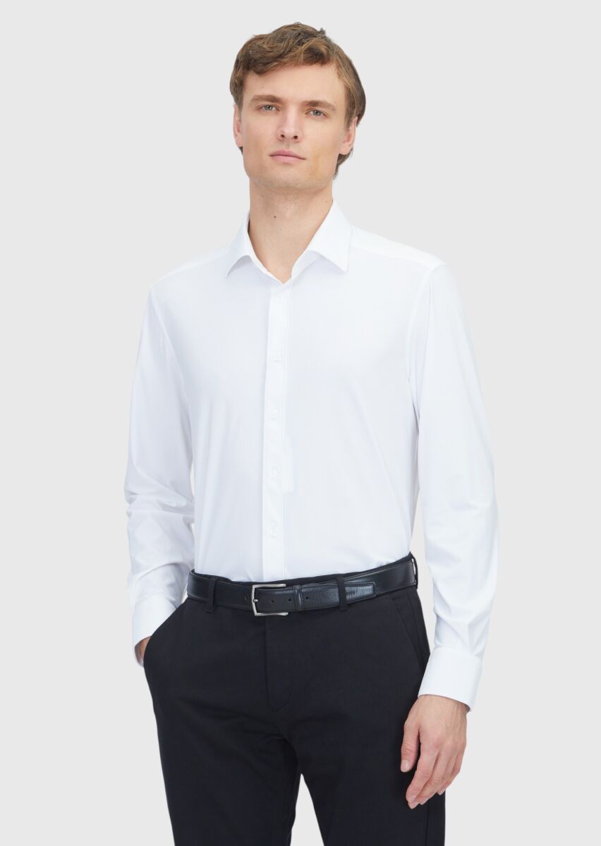 White Plain Regular Fit Weaving Classical Shirt - 1