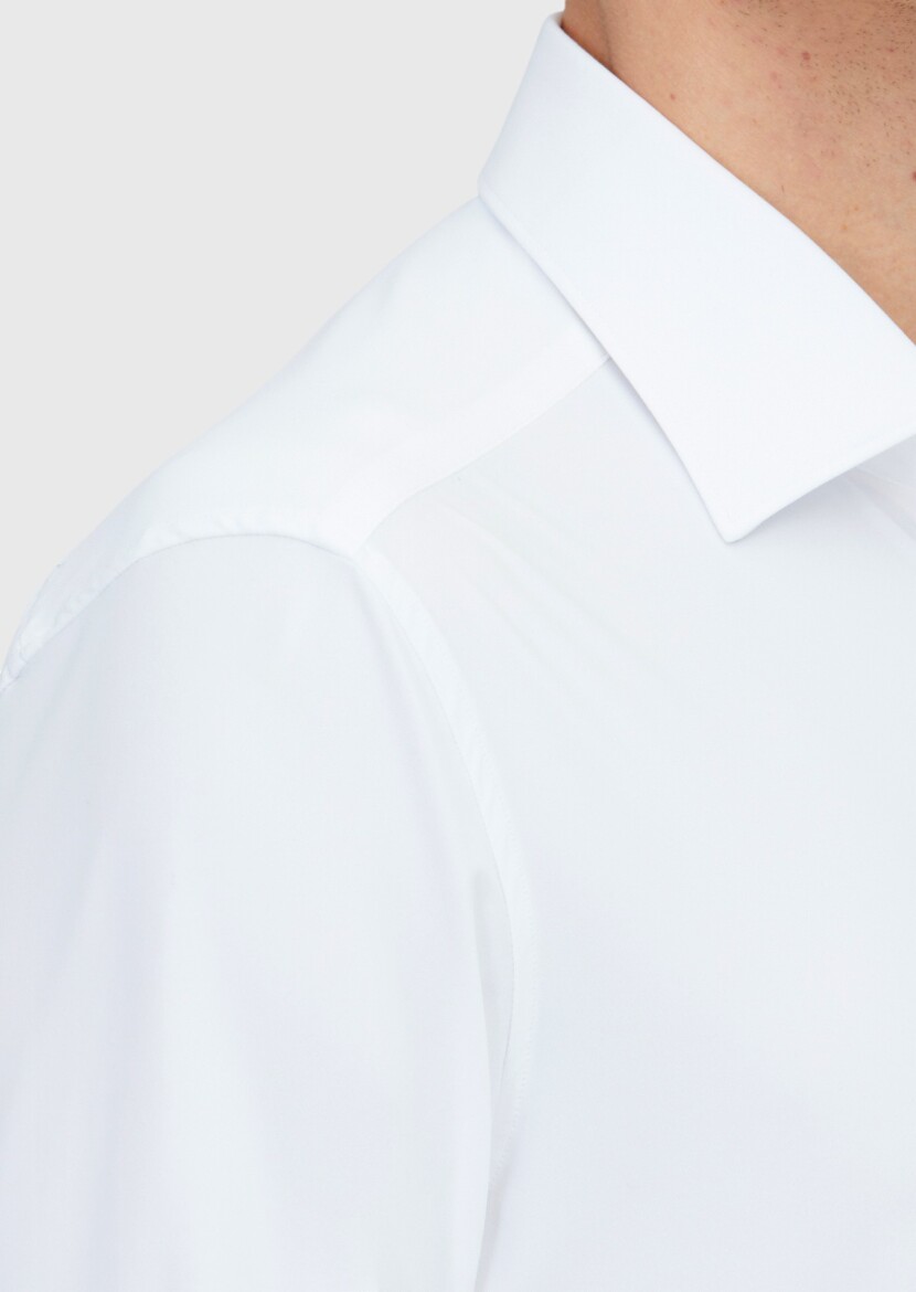 White Plain Regular Fit Weaving Classical Shirt - 4