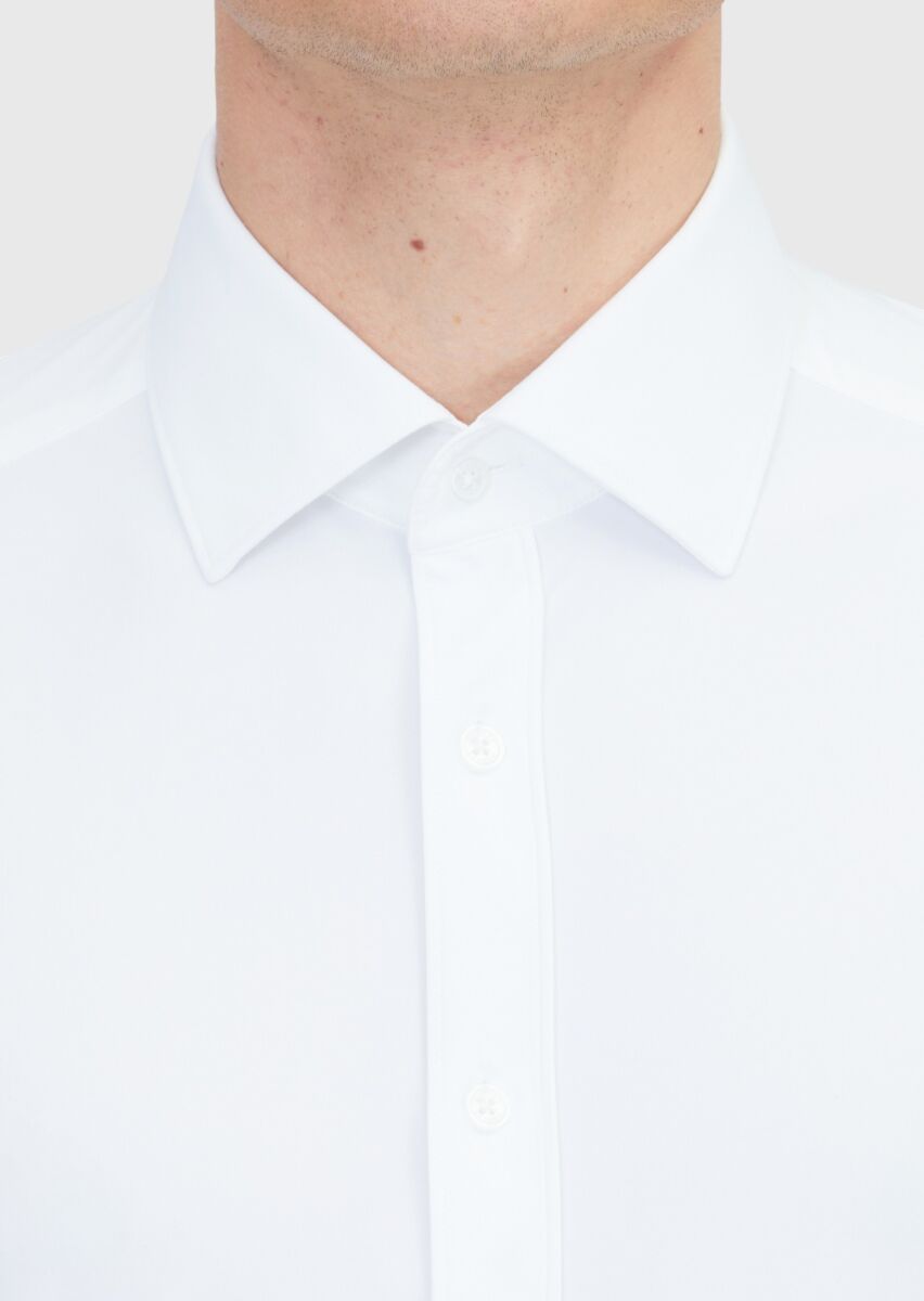 White Plain Regular Fit Weaving Classical Shirt - 5