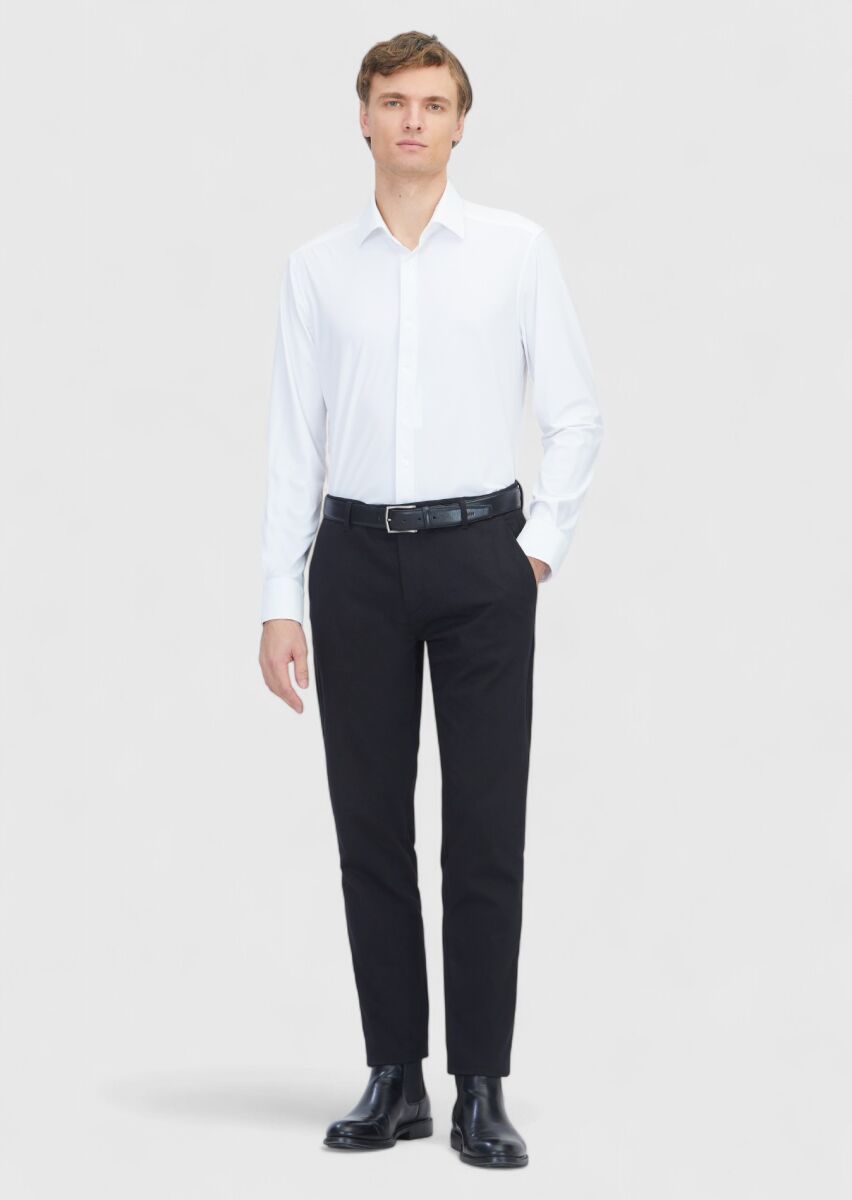 White Plain Regular Fit Weaving Classical Shirt - 2