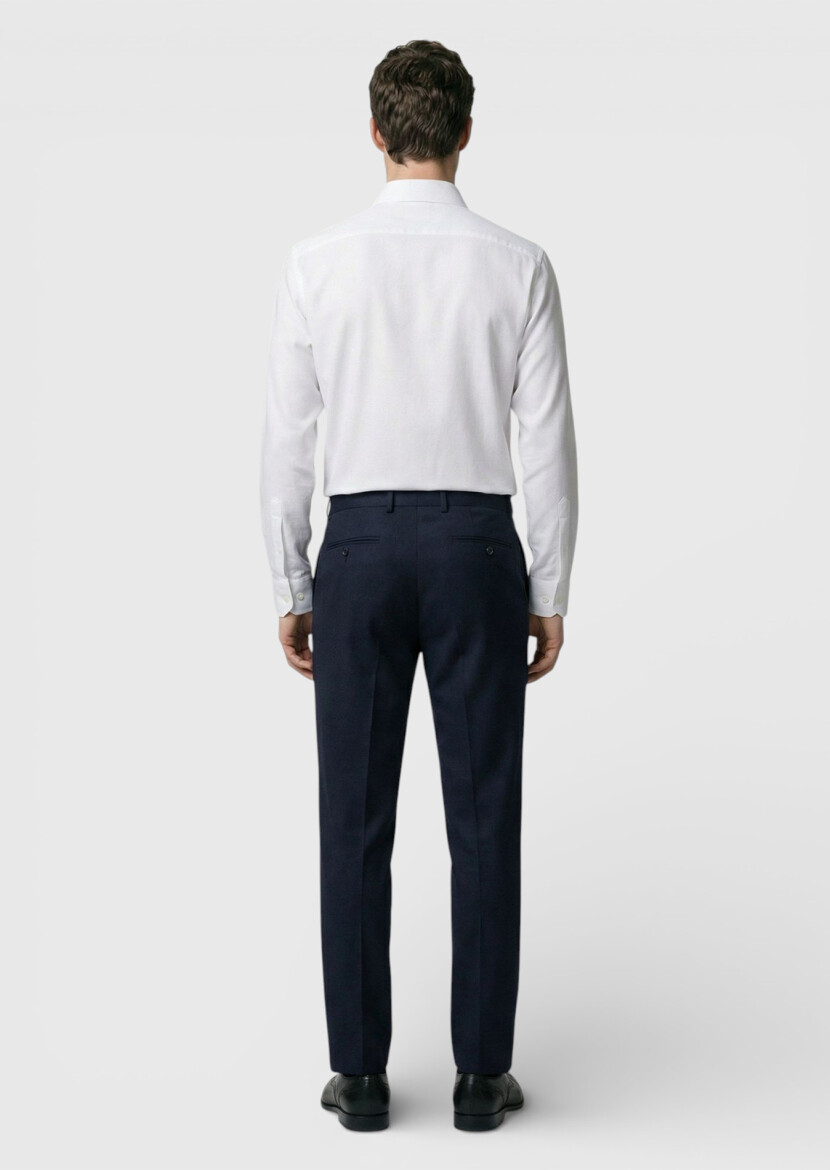 White Plain Regular Fit Weaving Classical Wool Blended Shirt - 4