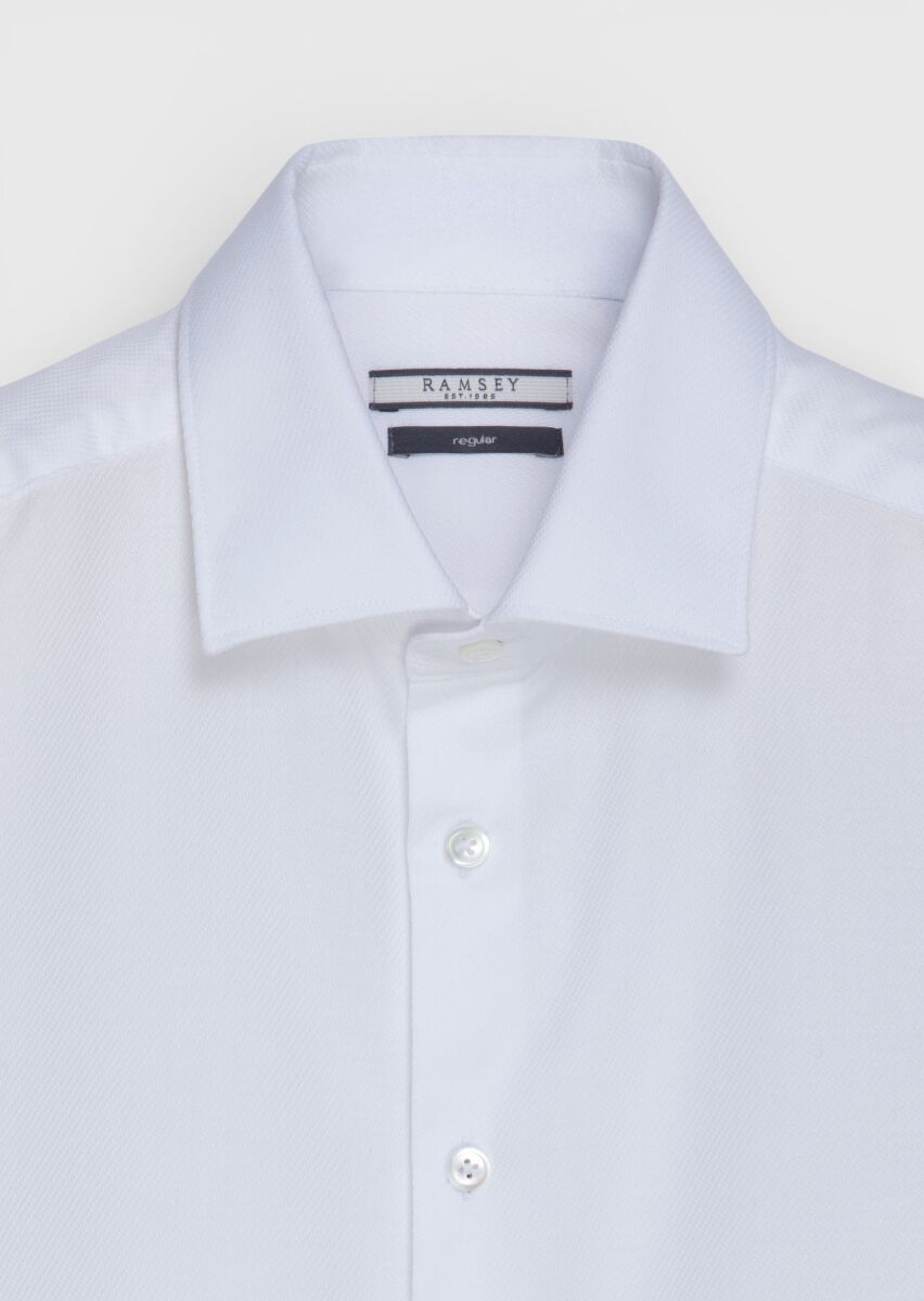 White Plain Regular Fit Weaving Classical Wool Blended Shirt - 6