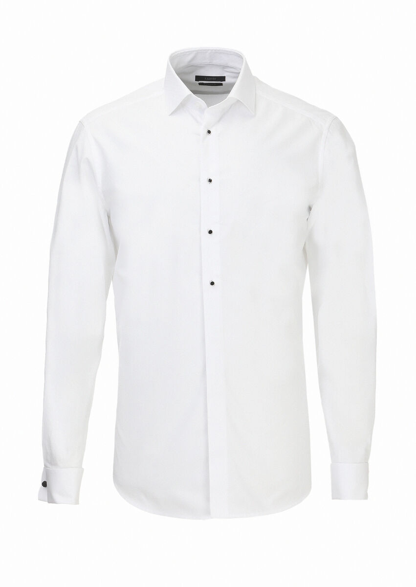 White Plain Slim Fit Double Cuff Classic Collar Tuxedo Shirts - 5